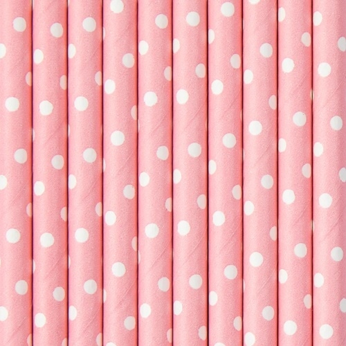 Słomki rurki papierowe urodziny biały różowy 10x